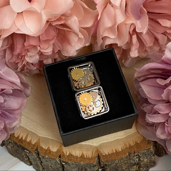 Steampunk Square Open Face Gunmetal Clock Gears Cufflinks - Picture 16 of 17